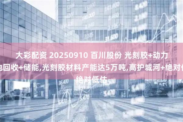 大彩配资 20250910 百川股份 光刻胶+动力电池回收+储能,光刻胶材料产能达5万吨,高护城河+绝对低估